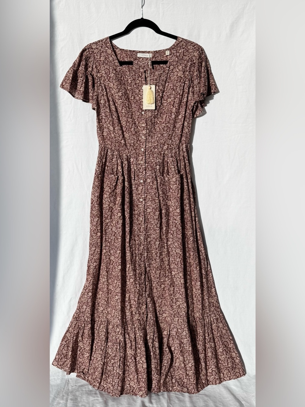 Doen Marfa Brown Floral Maxi Dress with Button Front